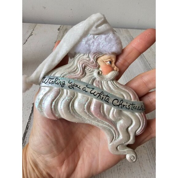 Glitter Santa hat ornament porcelain sparkle White tree Xmas - Picture 5 of 7